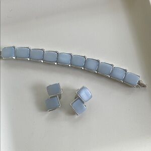 Vintage Kramer clasp brace w/ matching clip on earrings. Retro costume jewelry